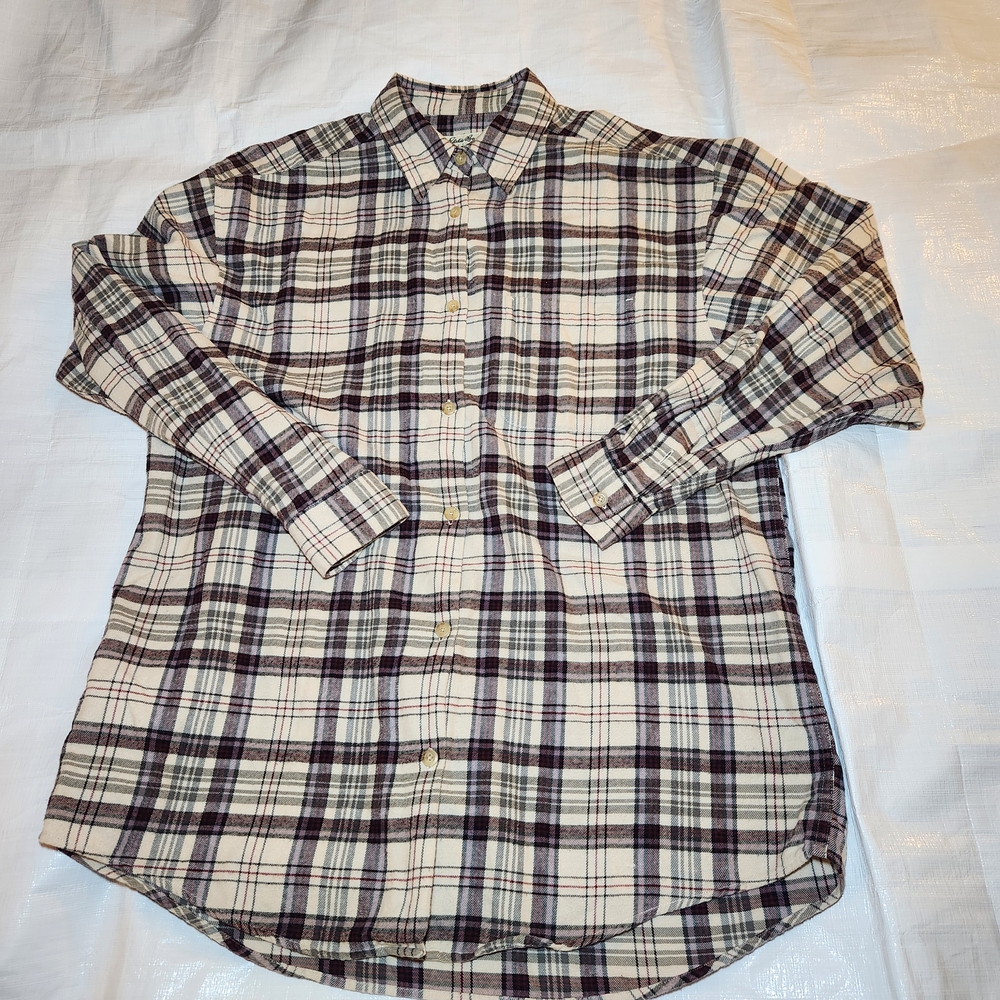 Eddie Bauer Flannel Women LG Tall Multicolor Button-Down Shirt Plaid Long Sleeve